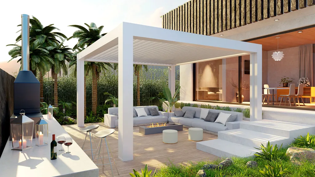 Fabricant de pergola bioclimatique aluminium avec structure 100% aluminium et lames orientables haute précision à Bayonne