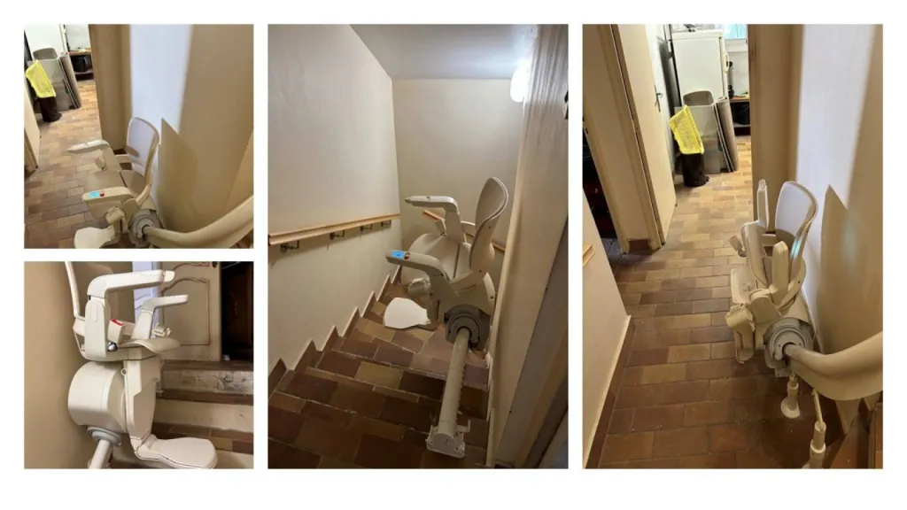 Le fauteuil monte escalier OTOLIFT Smart installé au garage permet de gagner les pièces de vie sans effort dans cette maison sur 3 niveaux à Marseille 