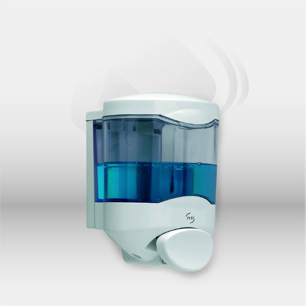 Distributeur savon et gel hydroalcoolique JVD Crystal 450 ml avec palette installé dans des sanitaires professionnels d’entreprise à Mont-de-Marsan, Landes (40), Nouvelle-Aquitaine et disponible partout en France