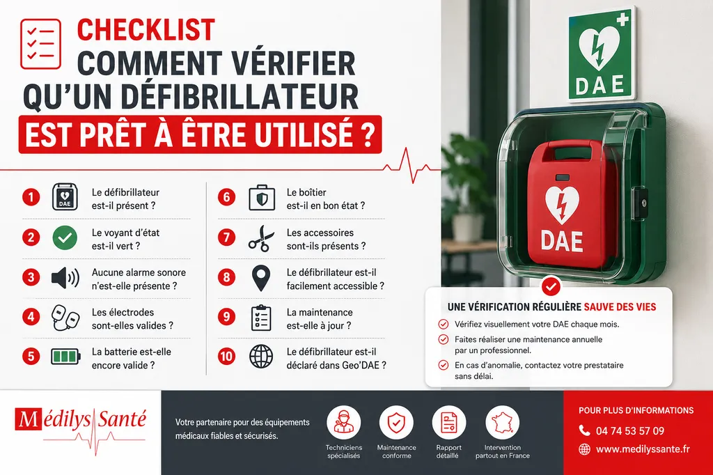 Checklist de vérification d'un défibrillateur automatisé externe (DAE) : les 10 points essentiels pour s'assurer que votre défibrillateur est opérationnel, conforme et prêt à être utilisé en cas d'arrêt cardiaque à Chartres