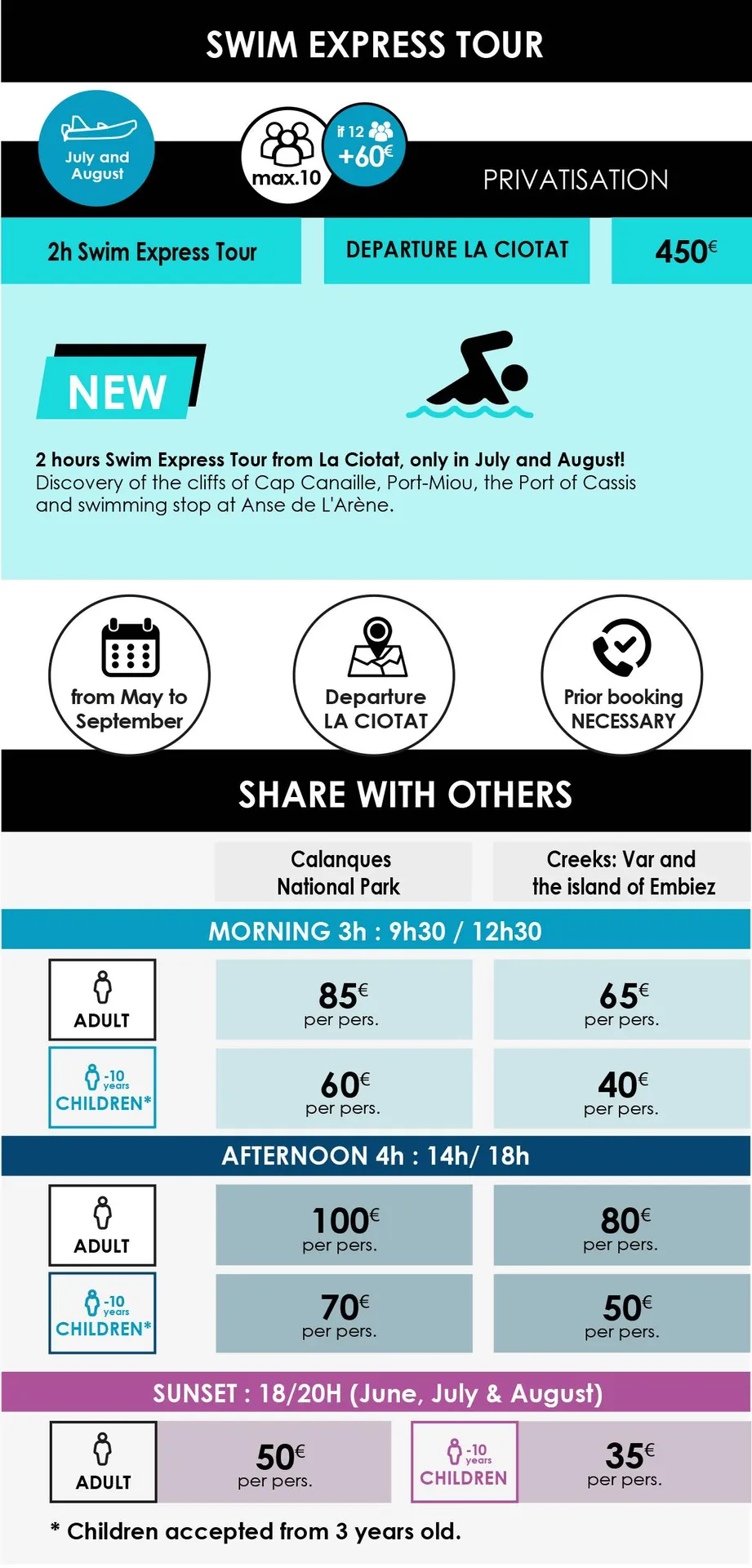 L'Eden Boat our rates for shared tours