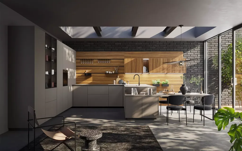 Cuisine moderne grise et bois 