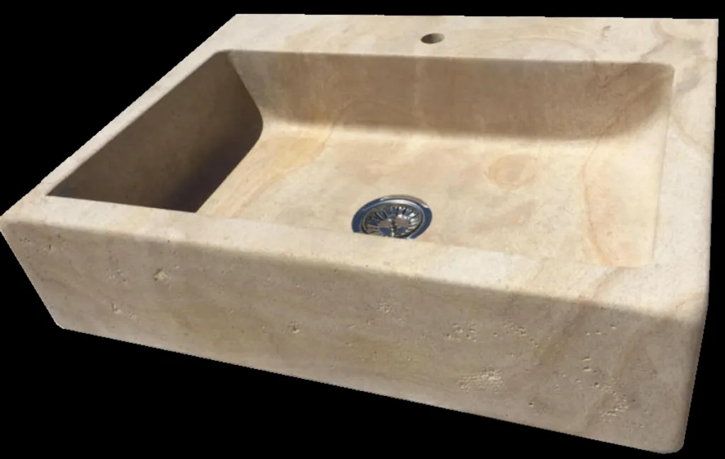 Evier massif avec veinages roses. La pierre de France Mauvy au 36 rue de Bourgogne à Paris