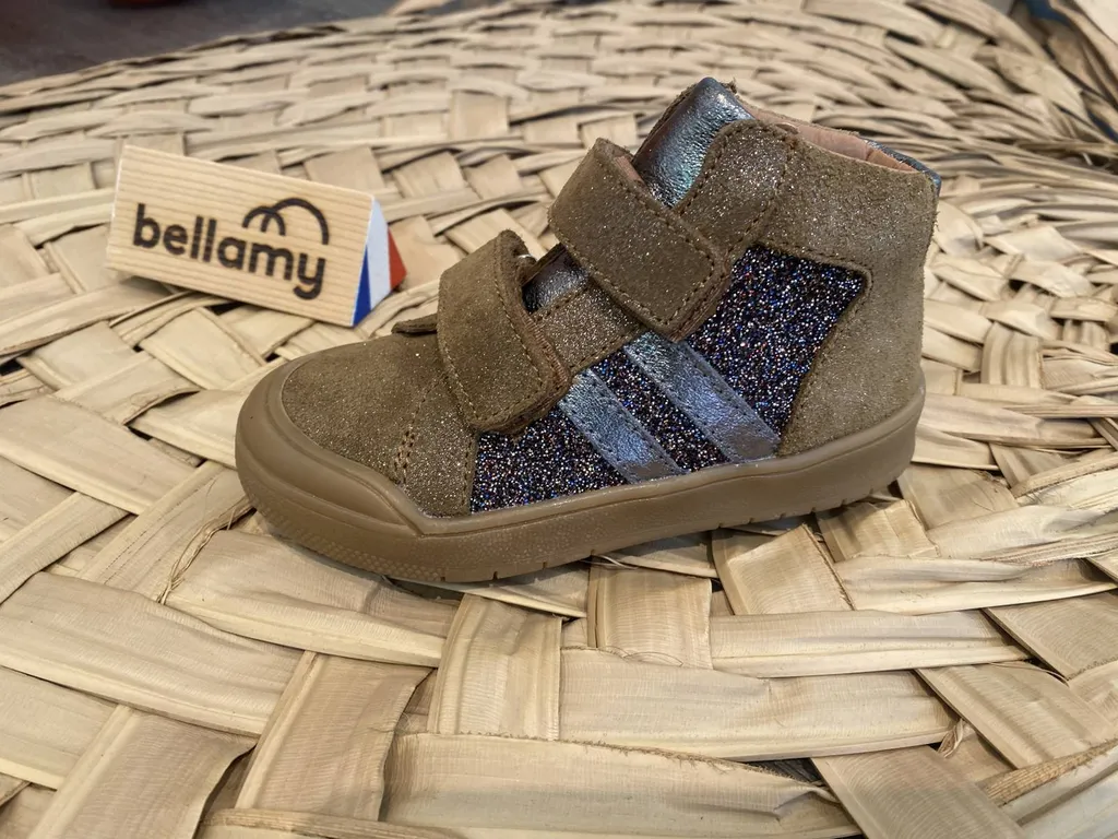 Baskets montantes à scratch paillettes fille camel près de Caudéran