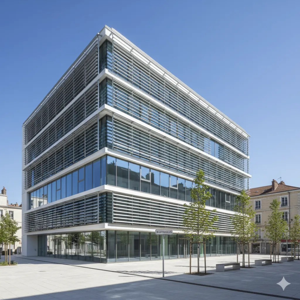 Brise-soleil en aluminium sur immeuble 