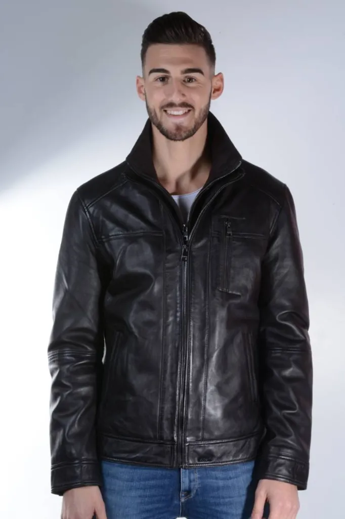 blouson cuir noir Guest homme