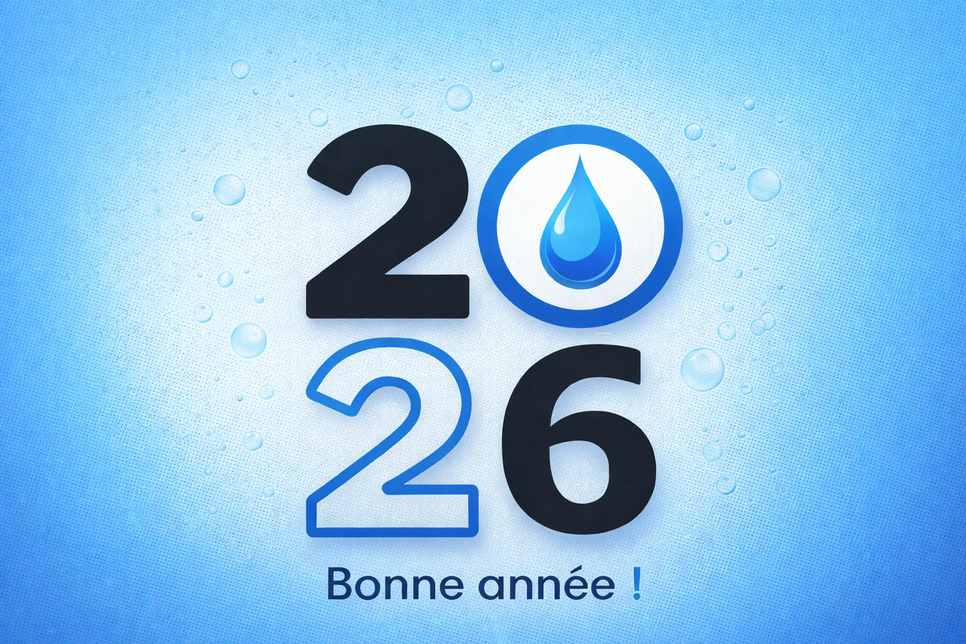 2026 bonne année en bleu avec une goute d'eau