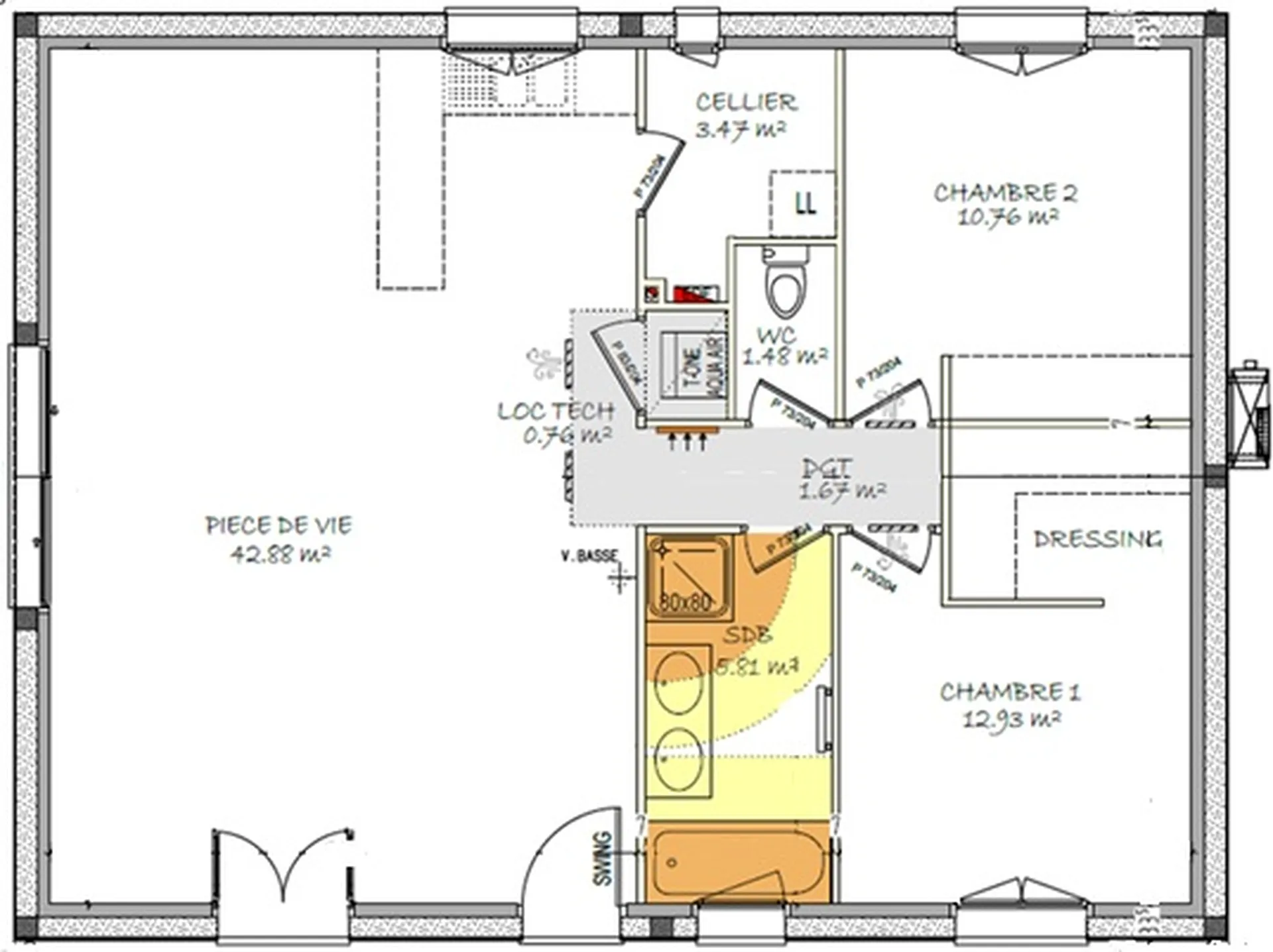 Maison droite de 80 m²