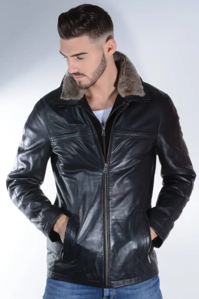 blouson cuir noir homme