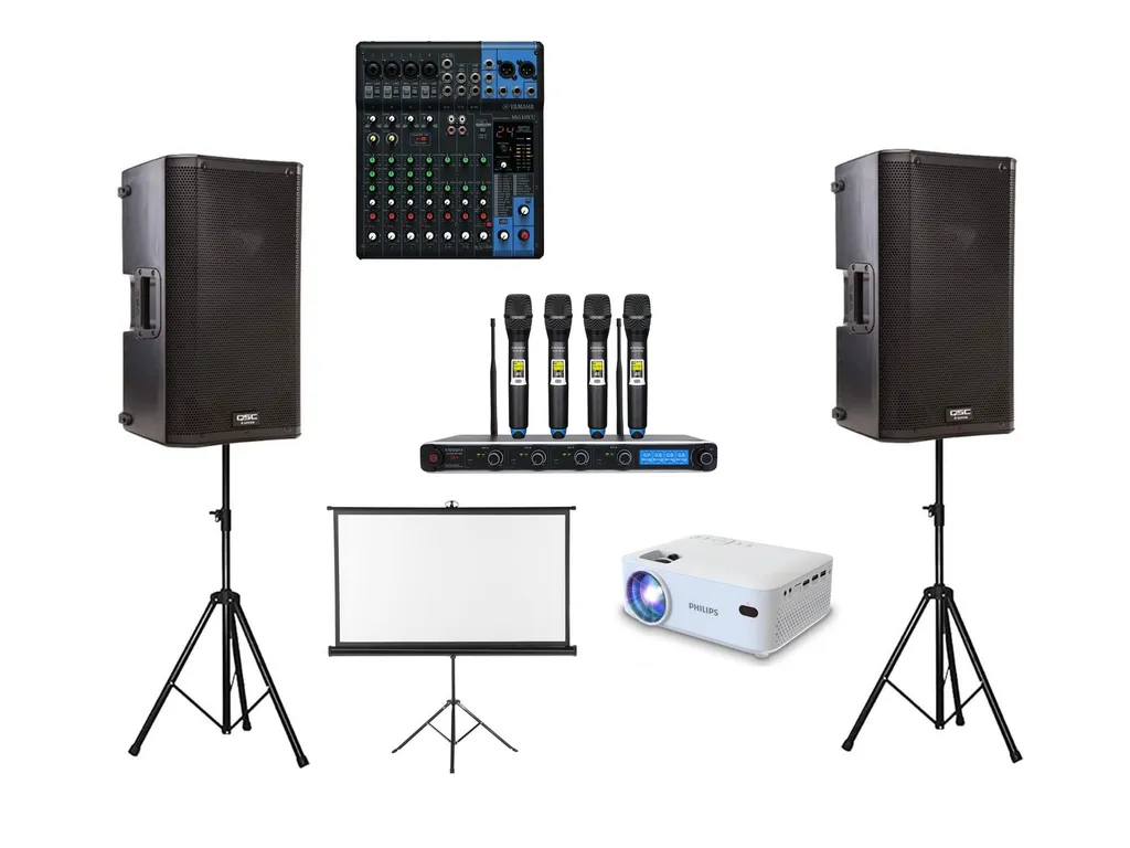 Pack karaoké N°3 avec micros, écran et vidéo projecteur