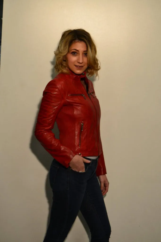 blouson cuir rouge Giovanni femme