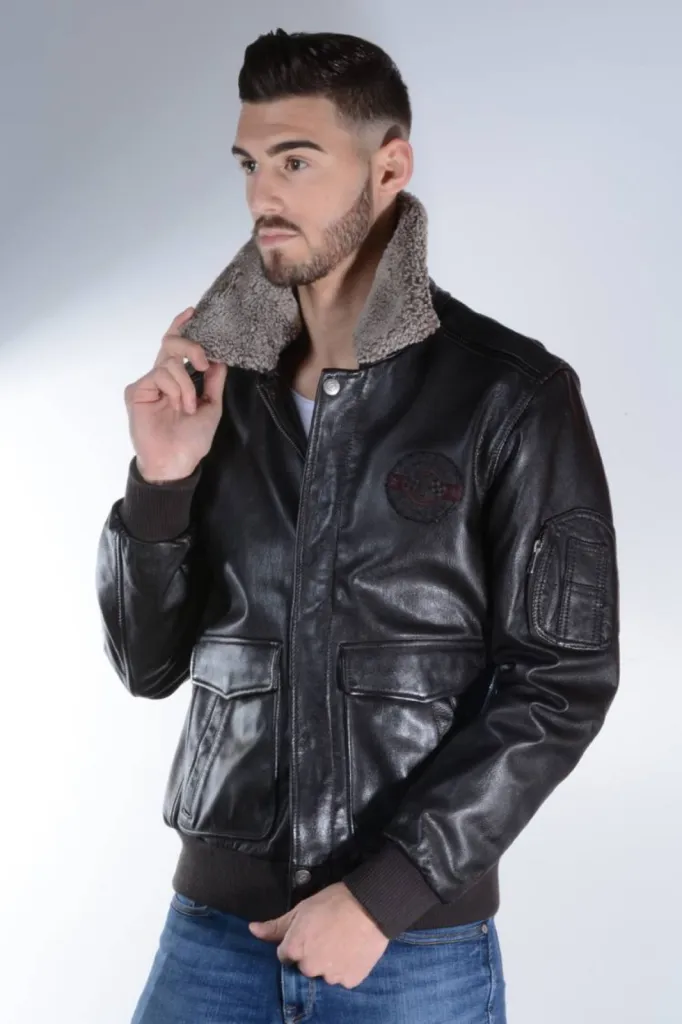 blouson pilot cuir noir homme
