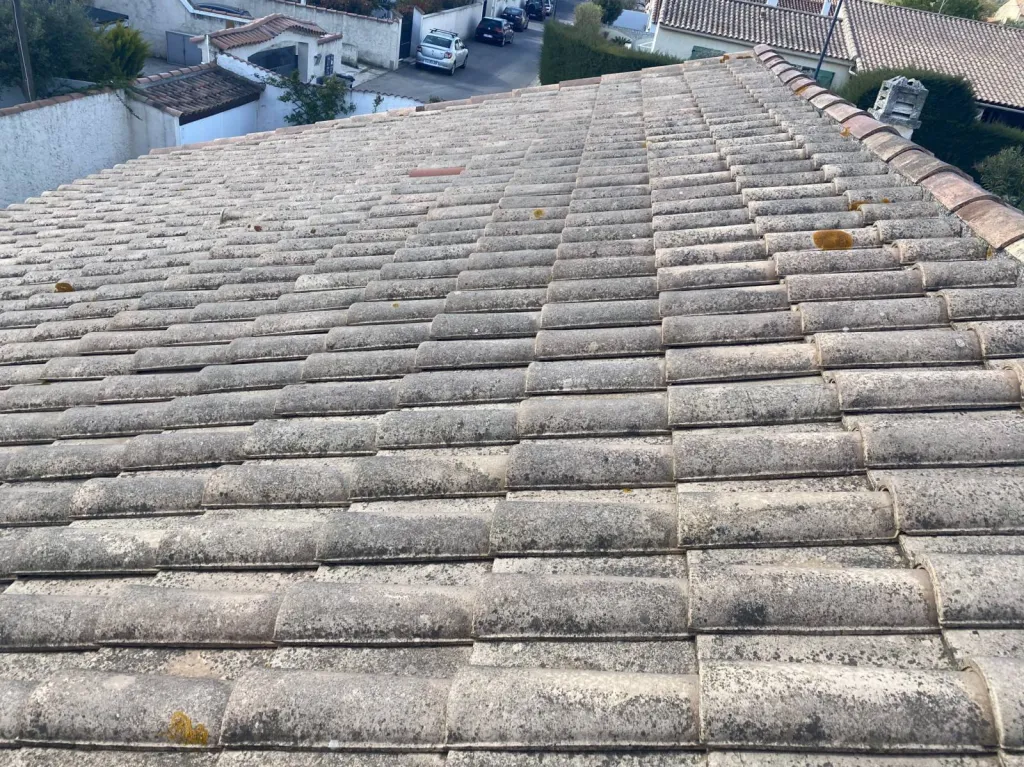 toiture terre cuite mécanique avant nettoyage sur venelles