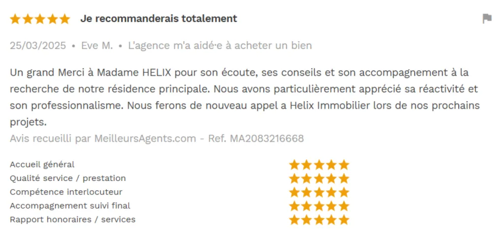 Chez Helix Immobilier, la satisfaction de nos clients est notre plus belle récompense !