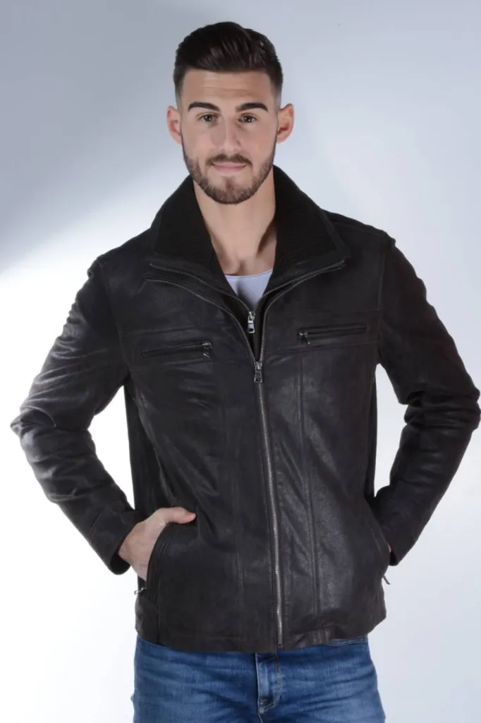 veste cuir brun homme