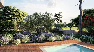 CRÉATION DE JARDIN MODERNE À MIOS AVEC CONCEPTION 3D