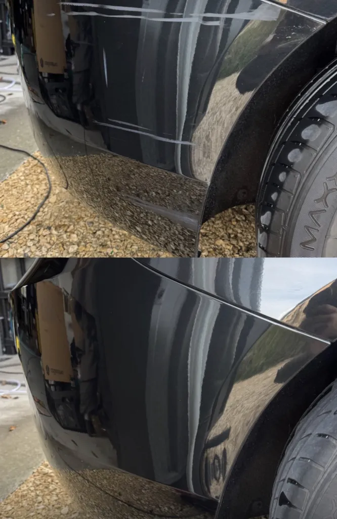 Réalisation de polissage sur le pare choc d'une Dacia Sandero pour donner une nouvelle jeunesse à la carrosserie à Cruseilles en Haute-Savoie