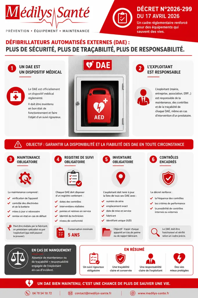 Décret n°2026-299 renforçant les obligations de maintenance des défibrillateurs automatisés externes (DAE) à Chalons en Champagne