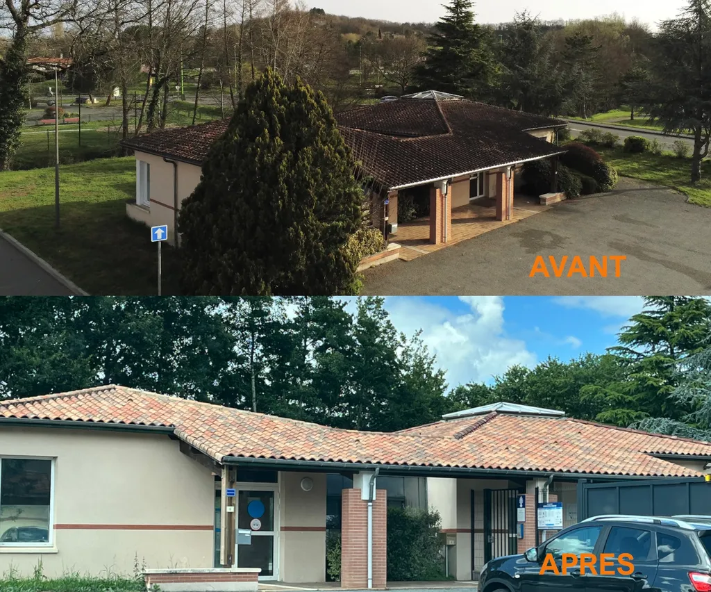 Efficacité prouvée à Pont-du-Casse : un bâtiment communal impeccable 12 mois après notre passage: la toiture est comme neuve!