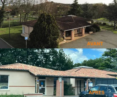 Efficacité prouvée à Pont-du-Casse : un bâtiment communal impeccable 12 mois après notre passage: la toiture est comme neuve!