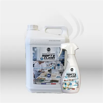 Nettoyant dégraissant détachant Swift Clean virucide bactéricide fongicide utilisé pour l’entretien et la désinfection des locaux professionnels à Mont-de-Marsan, Landes (40), Nouvelle-Aquitaine, disponible partout en France. 