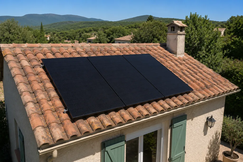 Installation de 3 panneaux photovoltaïques Full Black de 505 Wc avec onduleur Huawei et batterie virtuelle réalisée par T Industrie à Carcès (83), pour une autoconsommation optimisée et des économies d'énergie durables.