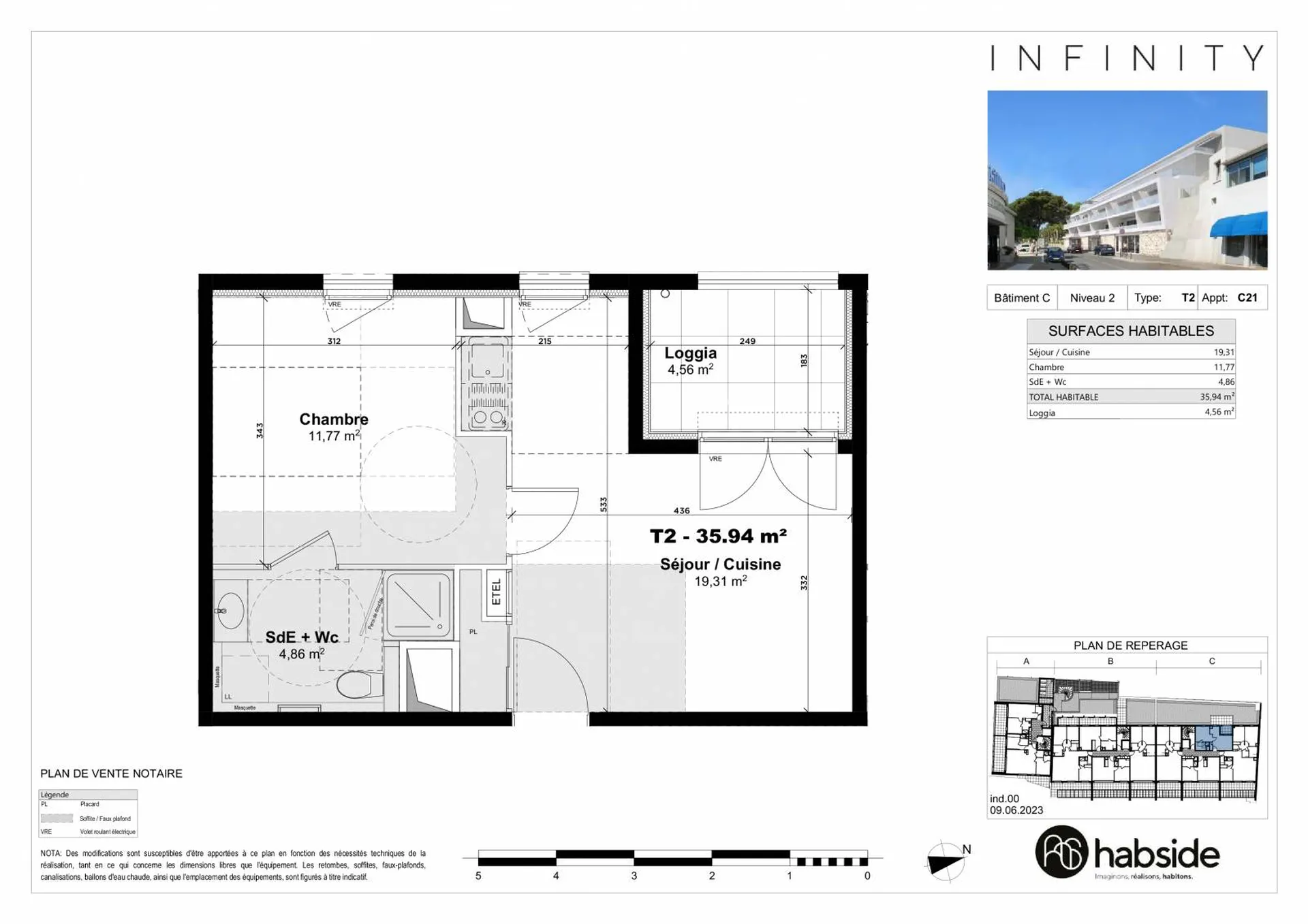 Vente appartement T2 La Ciotat  au 2éme étage avec ascenseur et loggia - C21
