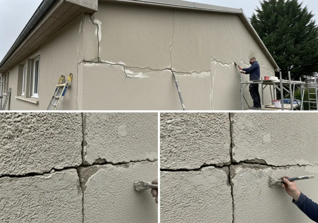 Travaux de rénovation pour salle communale avec enduit de façade fibré et traitement des fissures à Montauroux Var 83440