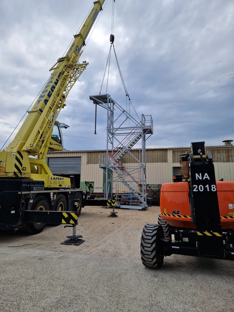 Conception et pose d'un escalier industriel monumental pour Orano par GIRARD FRERES, expert en chaudronnerie et maintenance industrielle