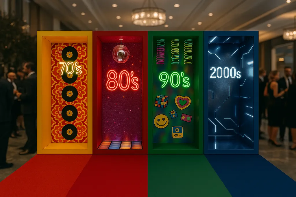  Insta Box PICTIZ sur les décennies 1970, 1980, 1990 et 2000, offrant un parcours photo immersif et mémorable