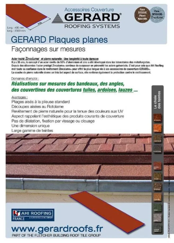 Sous Rive Plaque Plane pour Tuiles GERARD