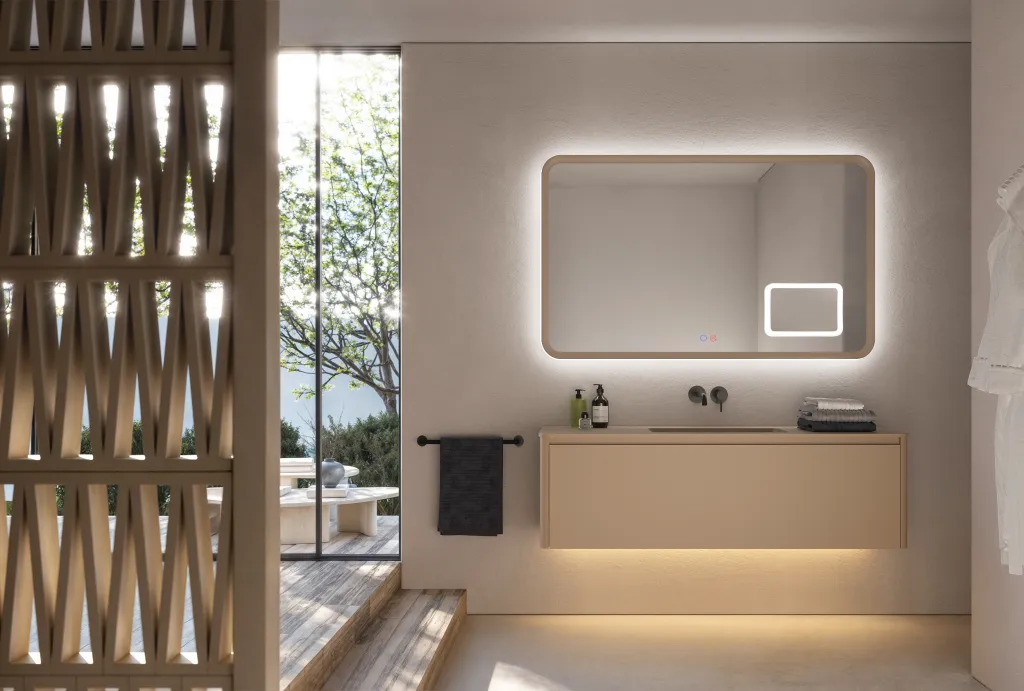 À Rouen, le miroir DUOMO fait sensation dans les salles de bains contemporaines.