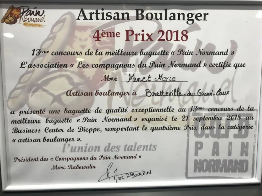 Diplôme Pain Normand Marie Fanet 