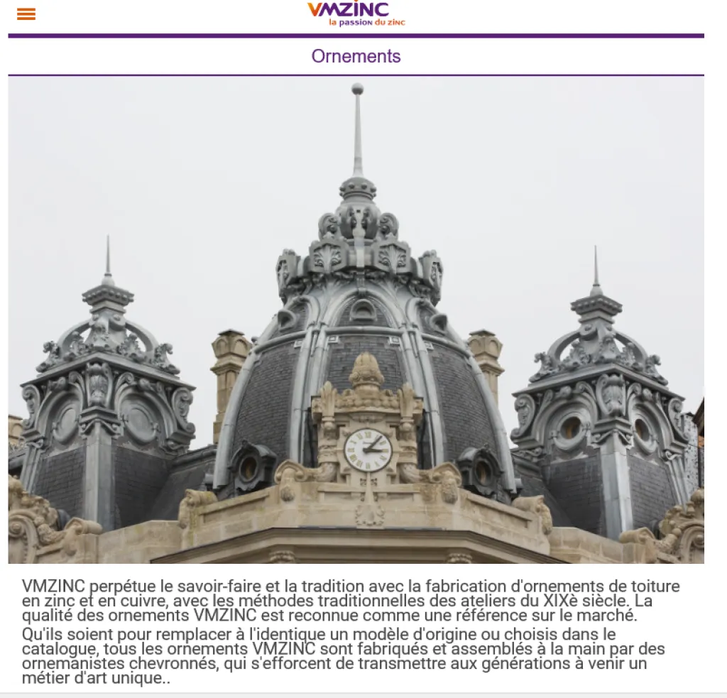 Le zinc en Ornement sur Batiment 