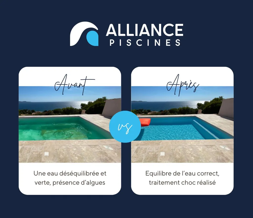 Piscine coque polyester eau verte (avant/après)