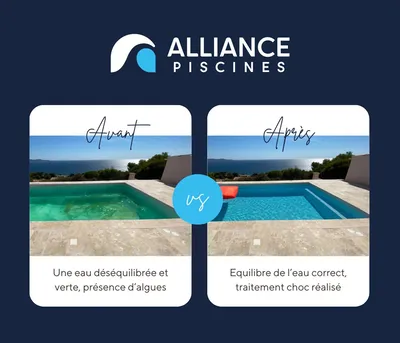 Piscine coque polyester eau verte (avant/après)