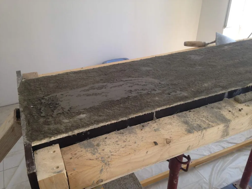 Conception et réalisation d'une banque d'accueil en béton brut de décoffrage à Salon de Provence - coffrage plateau