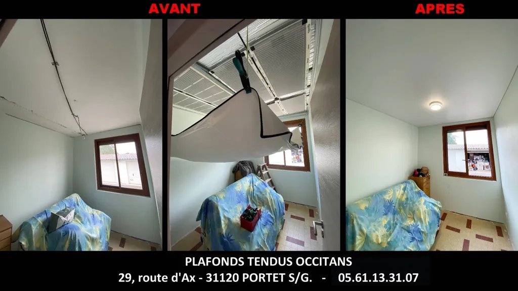 AVANT / APRES plafond tendu Pamiers - Plafonds Tendus Occitans Toulouse