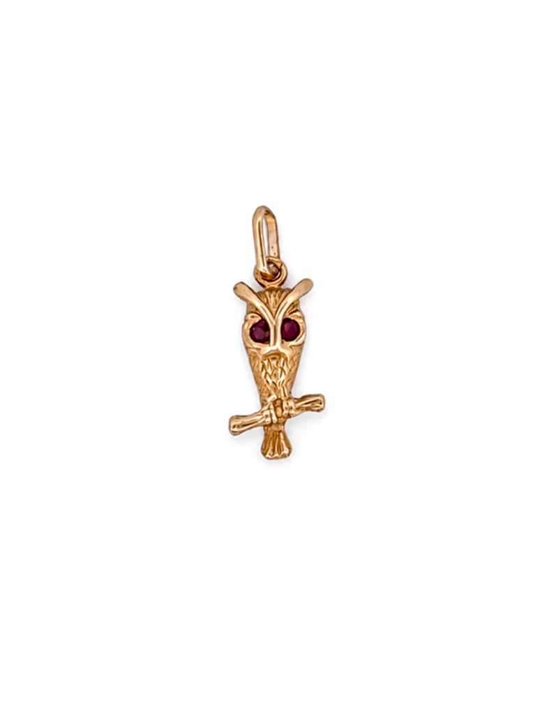 Pendentif chouette yeux rubis en or 750 à découvrir chez Or Ligne à La Teste-de-Buch