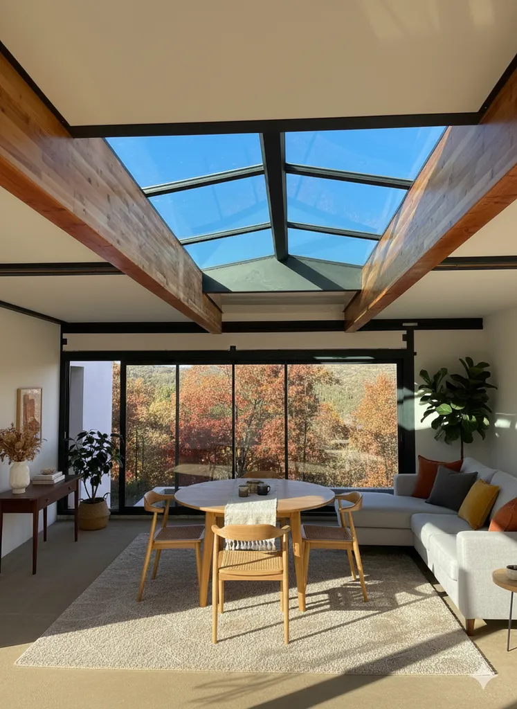 Extension toit plat avec grand puits de lumière et ouvertures sur le jardin proche du Luberon à Lourmarin