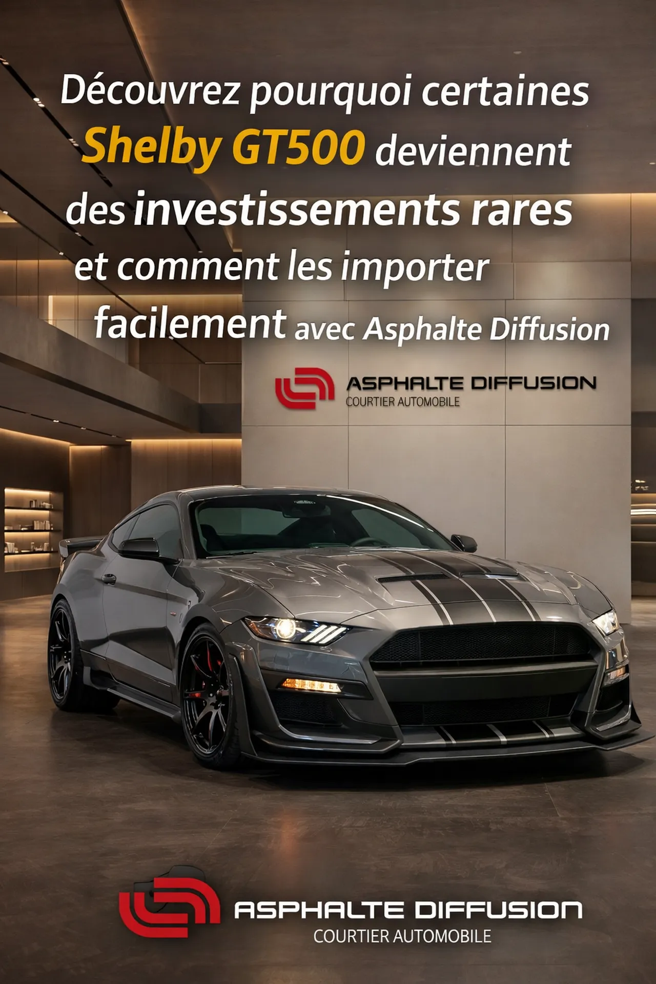 découvrez pourquoi certaines Shelby GT500 deviennent des investissements rares et comment les importer facilement avec Asphalte Diffusion