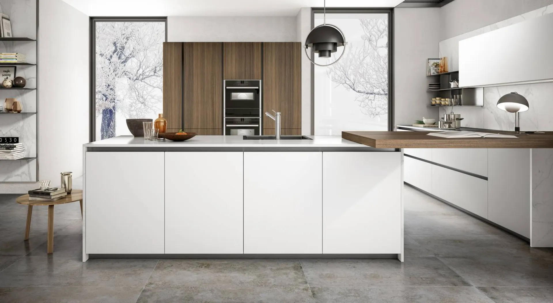 Cuisine sur mesure bois noyer et laque mat près de Six Fours