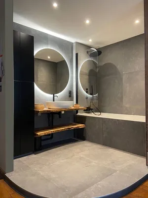 salle de bain bois et pierre