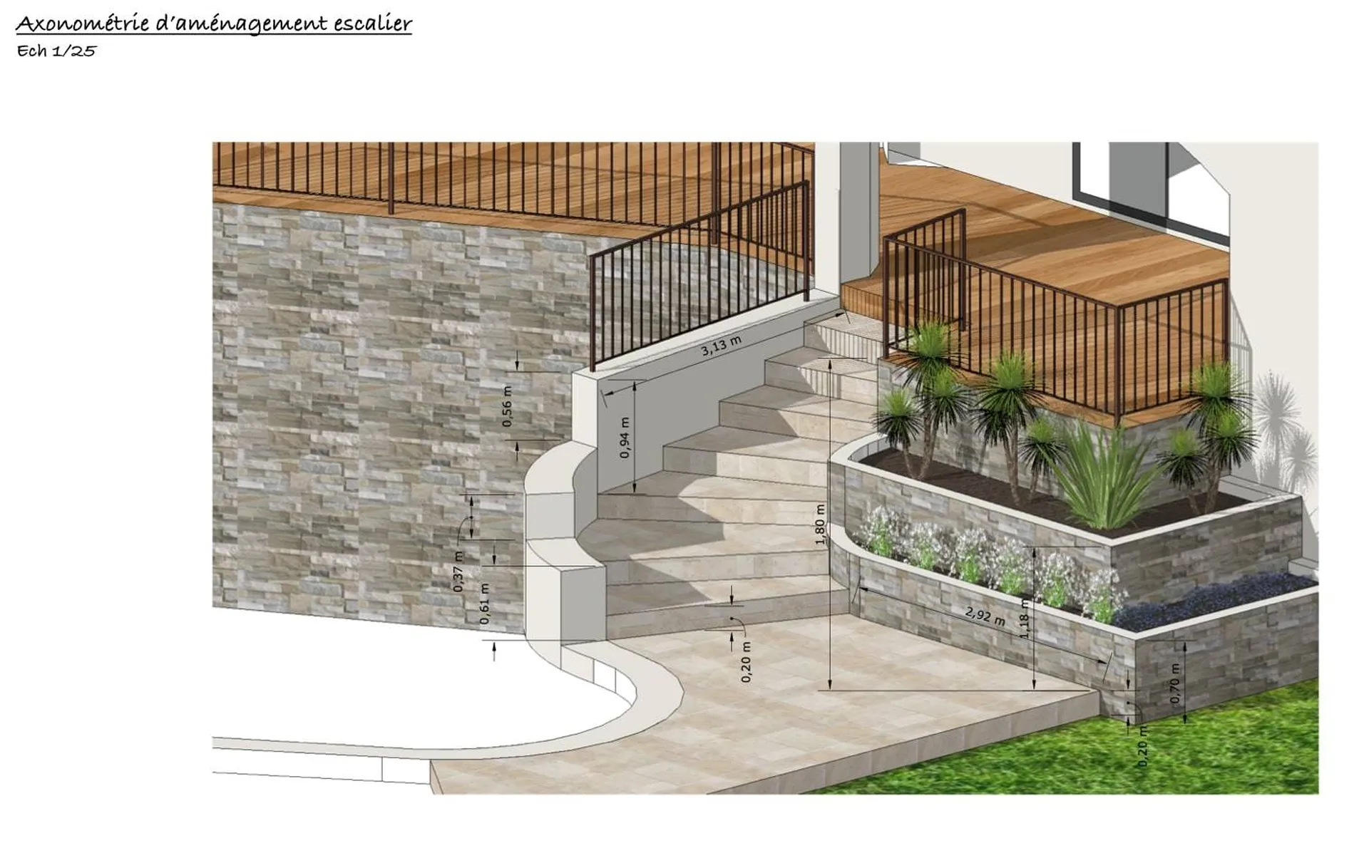 Architecte paysagiste pour conception en architecture extérieur pour transformer et réinventer jardin avec terrasse et escalier à Aix-En-Provence