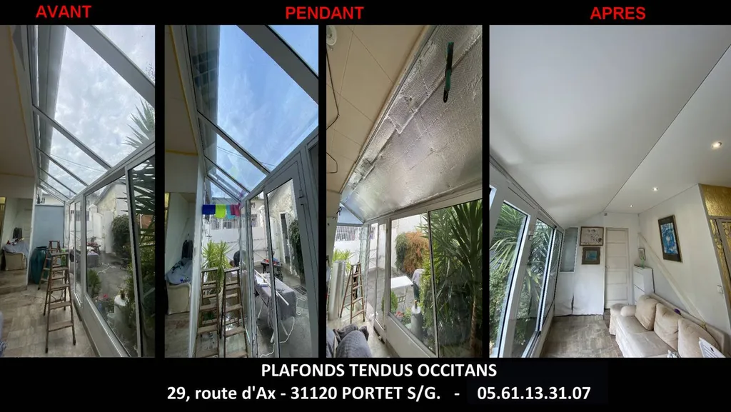 Plafond tendu véranda avec film anti UV et isolant mince - Plafonds Tendus Occitans Tarbes