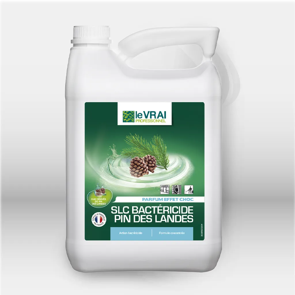 Désinfectant désodorisant SLC Bactéricide Pin des Landes 5L Le Vrai Professionnel, surodorant ultra concentré bactéricide norme NF EN 1276, neutralisation des odeurs extérieures caniveaux parkings WC publics – disponible à Mont-de-Marsan, Landes (40), Nou