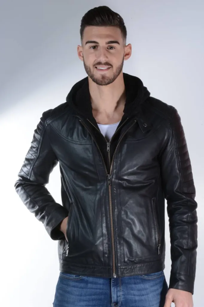 blouson cuir noir homme