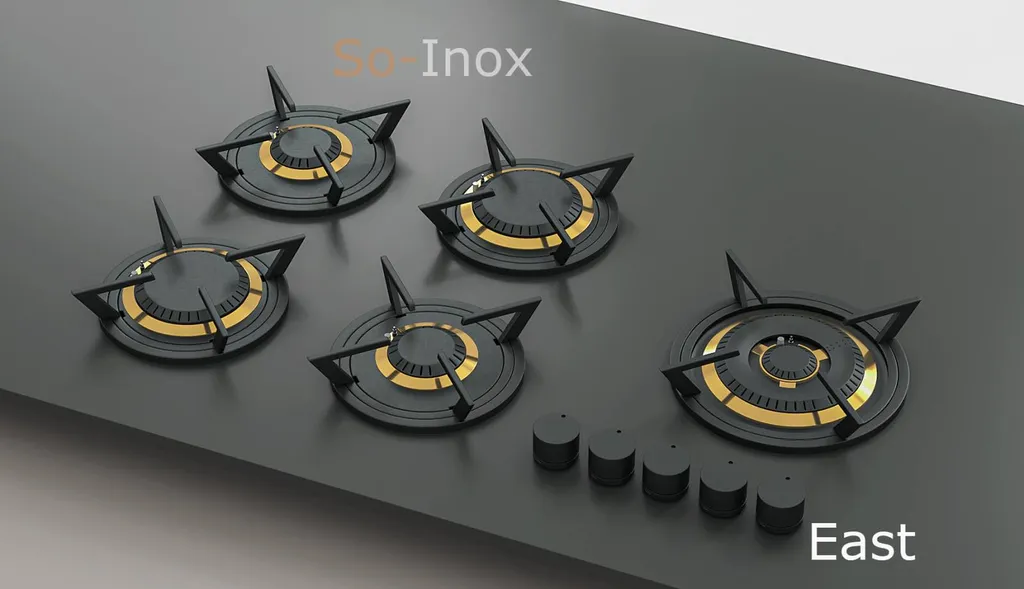 Brûleur individuels EAST 5 feux dont 1 brûleur wok (1,9 kW, 1,9 kW, 3,5 kW, 3,5 kW et 5,0 kW)