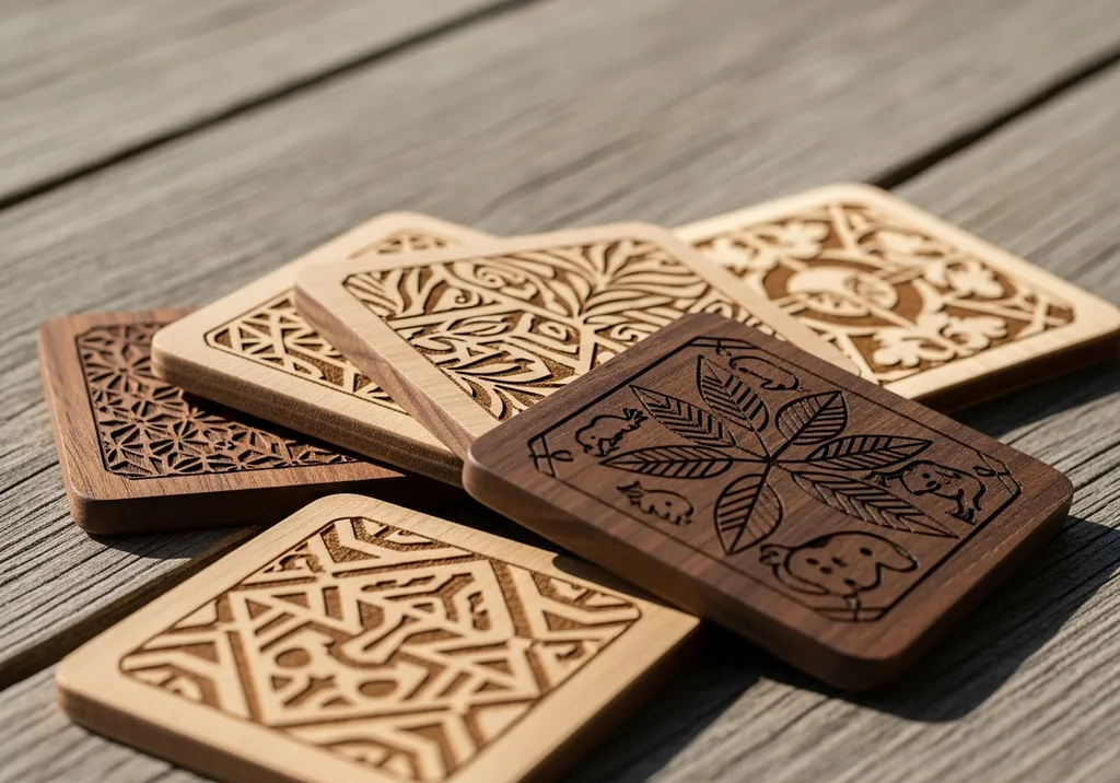 Sous-verres en bois gravés personnalisés haute qualité artisanale disponibles près de Montpellier Palavas-les-Flots dans l’Hérault