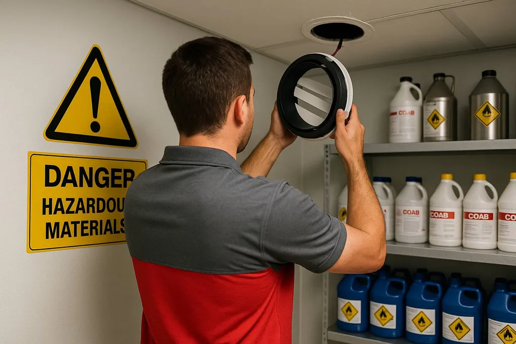 Contrôle des systèmes de ventilation d'un local de stockage de produits dangereux à côté de Lyon